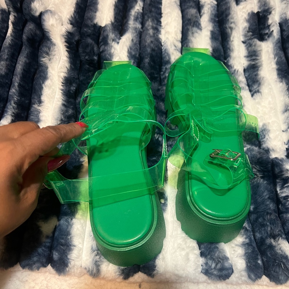 Green Transparent Slide Sandals
